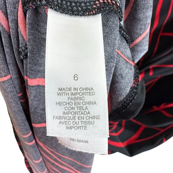 Liz Claiborne Black Red 3/4 Sleeve V-Neck Stretchy Knee Length Sheath Dress Sz 6 - Picture 5 of 6